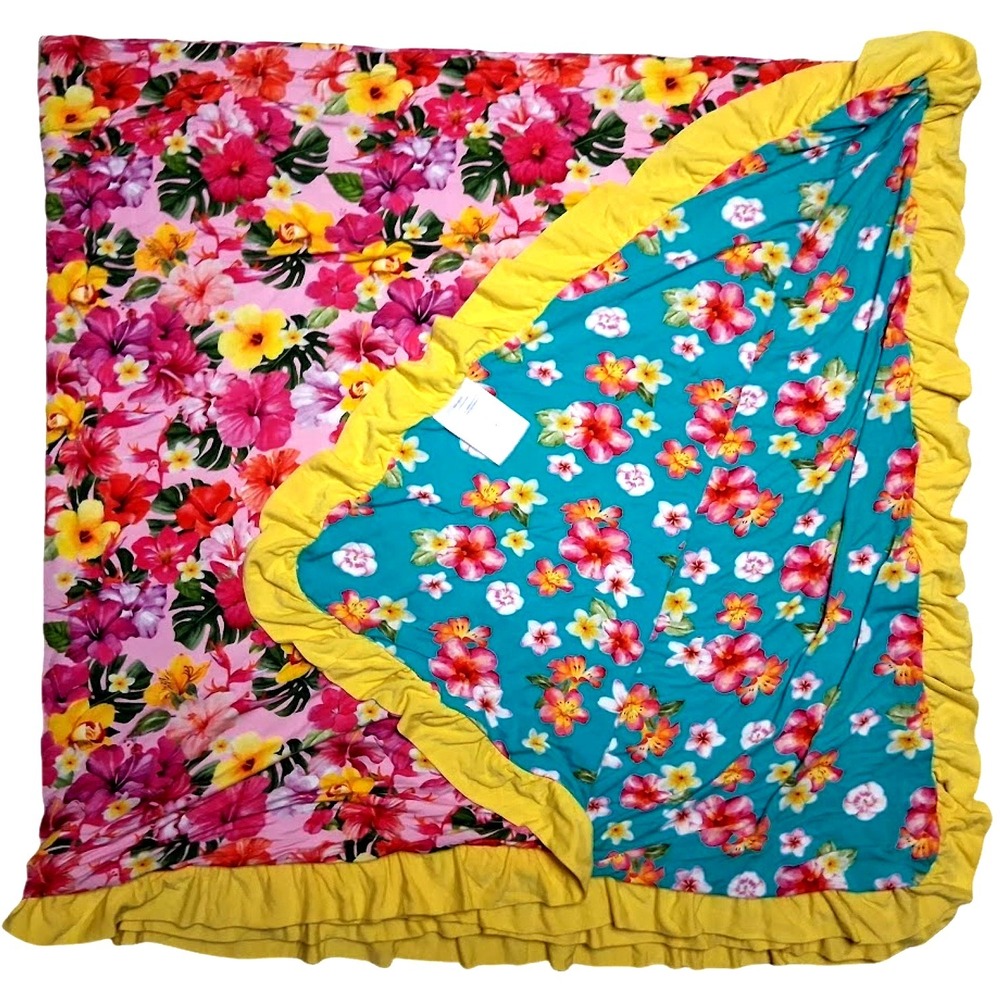 Posh Peanut Malana Luxe Patoo Blanket 50x50 Yellow Ruffle Tropical Floral Flower
